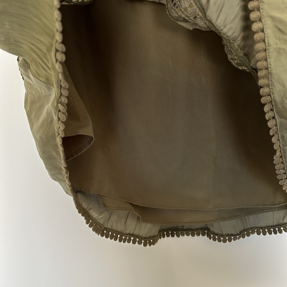 White House Black Market Military Skirt Olive Green Size SP Tiered Lace Trim - Picture 12 of 12